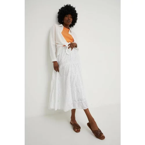 Answear Lab Pamučna suknja boja: bijela, maxi, širi se prema dolje