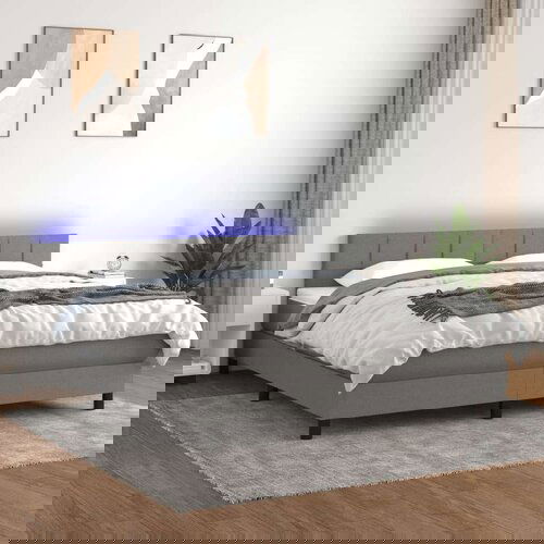  Box spring postelja z vzmetnico LED temno siva 160x200 cm blago, (20789395) Slike