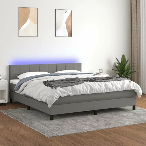  Box spring postelja z vzmetnico LED temno siva 160x200 cm blago, (20789395)