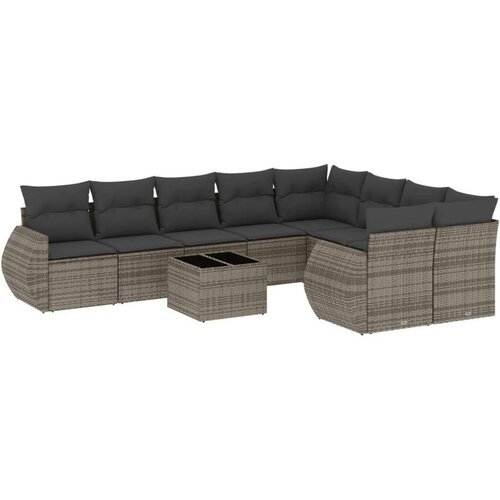 vidaXL 10-dijelni set vrtnih sofa od poliratana s jastucima sivi Cijene