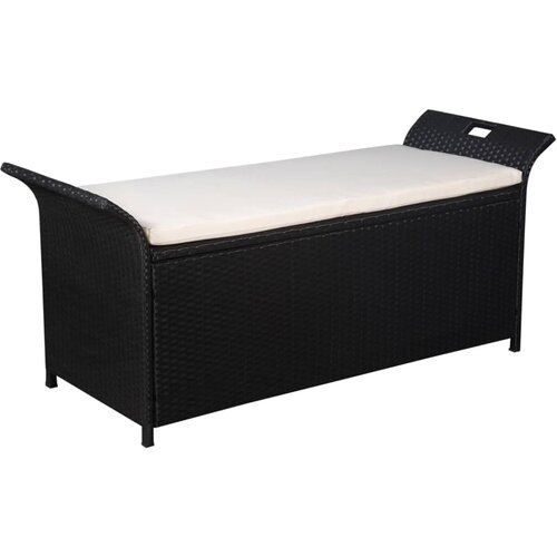 vidaXL Klop za shranjevanje z blazino 138 cm poli ratan črne barve Cene