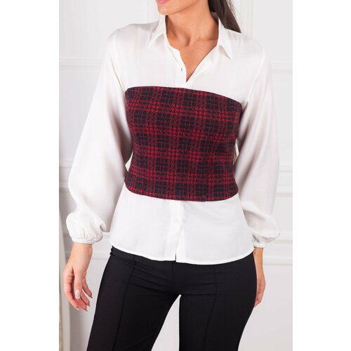 armonika Women's Claret Red Bodice Detailed Long Sleeve Shirt with Smoked Waist Cene