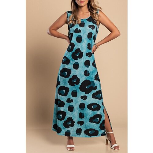 Fenzy Maxi Obleka Z Leopardjim Potiskom, Modra Cene