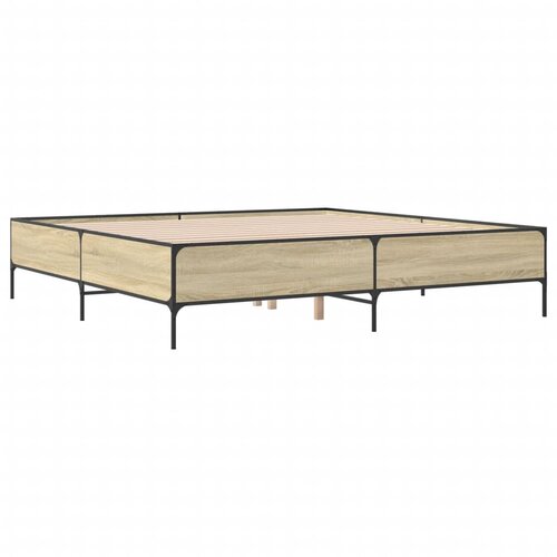 VidaXL Posteljni okvir sonoma hrast 200x200 cm inž. les in kovina, (21111385) Slike