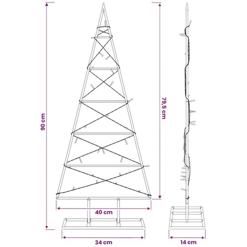  Metalna božićna jelka KUOPIO 90 cm Topla bijela - 90 cm Crna s LED svjetlima Slike