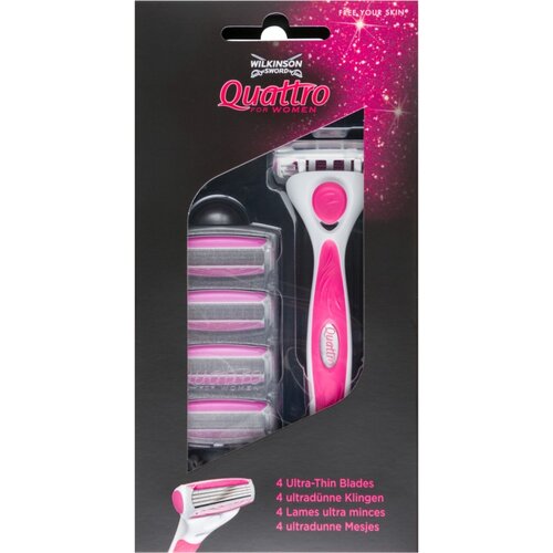 Wilkinson Sword Quattro for Women Aloe & Vit. E brivnik + nadomestne britvice 4 kos 1 kos Cene