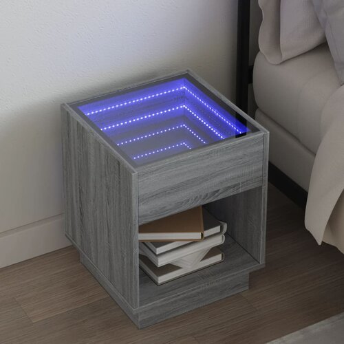 vidaXL Nočna mizica z neskončnimi LED siva sonoma 40x40x50 cm Cene