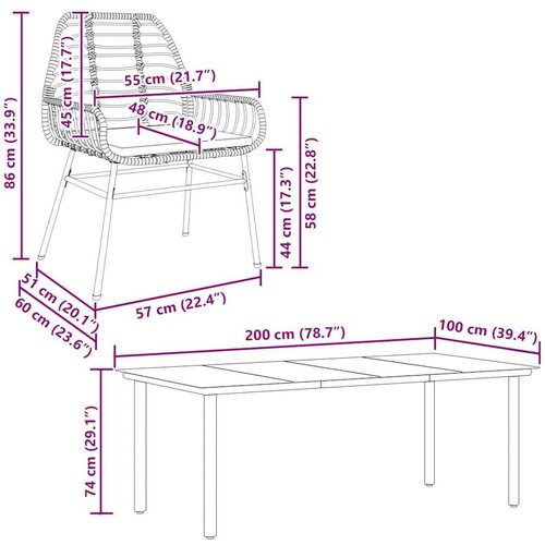  Vrtna garnitura - 9-dijelni vrtni blagovaonski set s jastucima crnog poliratana - Crna i tamno siva 200 x 100 x 74 cm 8 Slike