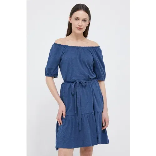 GAP Pamučna haljina boja: tamno plava, mini, širi se prema dolje