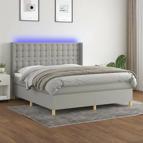  Box spring postelja z vzmetnico LED sv. siva 160x200 cm blago, (20937058)