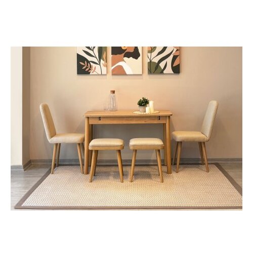 Hanah home vina mini 03 1005 oak cream produžni set trpezarijskih stolova i stolica (6 komada)) Slike