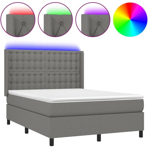  Krevet box spring s madracem LED tamnosivi 140x200 cm tkanina Slike