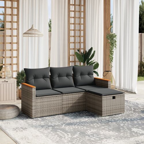 vidaXL 4-dijelni set vrtnih sofa od poliratana s jastucima sivi Cijene