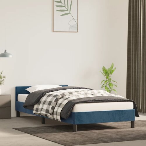 The Living Store Posteljni okvir z vzglavjem temno moder 100x200 cm žamet - Posteljni Okvir Z Vzglavjem, (21489194) Cene