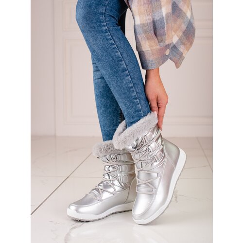 SHELOVET Women&amp;#039;s snow boots on the platform silver Slike