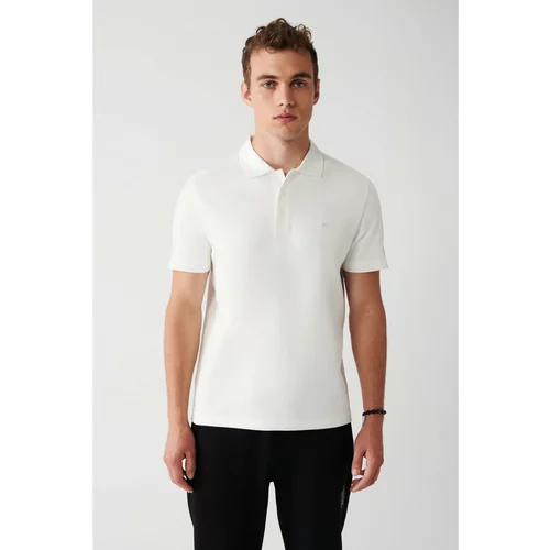Avva Men's White 100% Cotton Jacquard Woven Detailed Standard Fit Regular Fit Polo Neck T-shirt