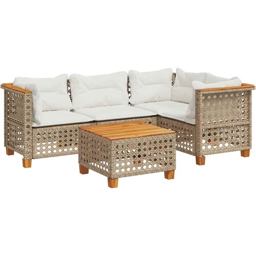  5-dijelni vrtni set sofa s jastucima bež od poliratana 55 x 55 x 36 cm Slike