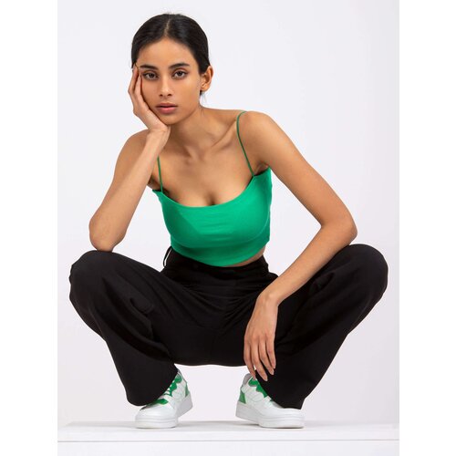 Fashion Hunters Tmavě zelen&amp;yacute; pruhovan&amp;yacute; crop top Aria RUE PARIS Slike