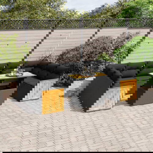 VidaXL 10-dijelni set vrtnih sofa s jastucima crni od poliratana Slike