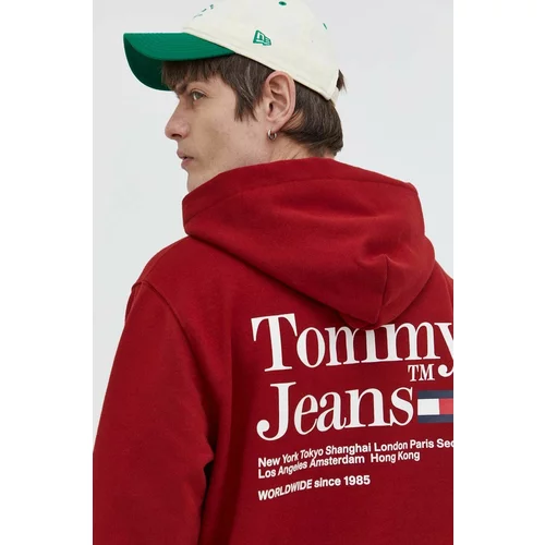 Tommy Jeans Pulover moška, bordo barva, s kapuco