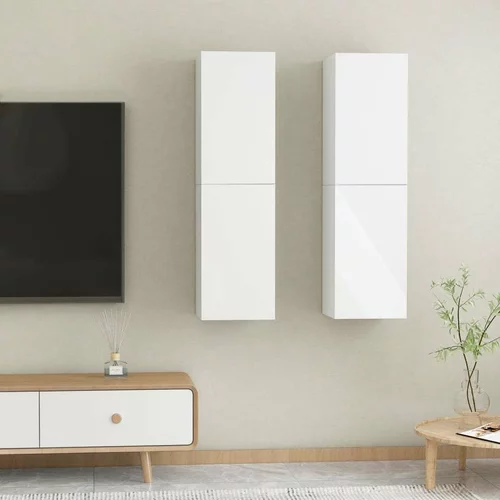 TV omarica 2 kosa visok sijaj bela 30,5x30x110 cm iverna plošča, (20914035)