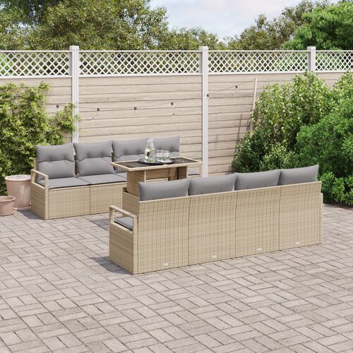 VidaXL 9-dijelni vrtni sofa set s jastučićima Bež poli ratan Slike