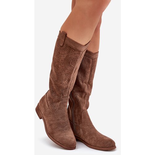 S. BARSKI Boots With Openwork Shaft On Flat Heel Brown S.Barski Cene