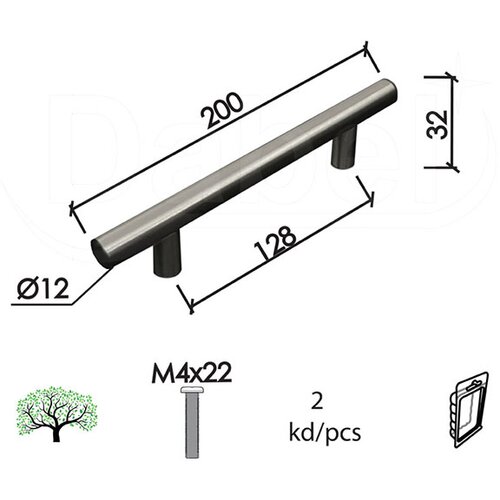 Dabel ručica za nameštaj C90 INOX X128/200/32/FI12 mm (2kom) M4X22MM DBP1 (0205548) Slike