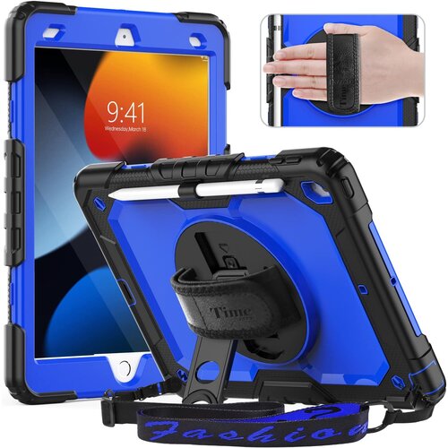 NIKCORP Ovitek za iPad 10.2 (2021/2020/2019), trislojna za&scaron;čita, 360&deg; vrtljivo stojalo, naramni trak in držalo za pisalo, moder, (5000139202) Cene