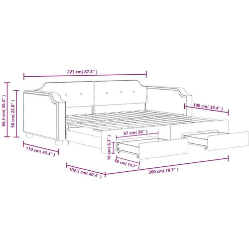  Dnevni krevet na razvlačenje smeđesivi 100 x 200 cm od tkanine Slike