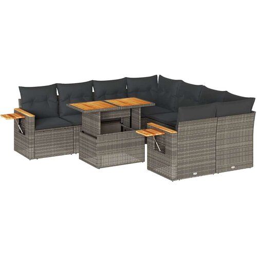 VidaXL 9-dijelni set vrtnih sofa poliratan i bagrem s jastucima sivi Slike