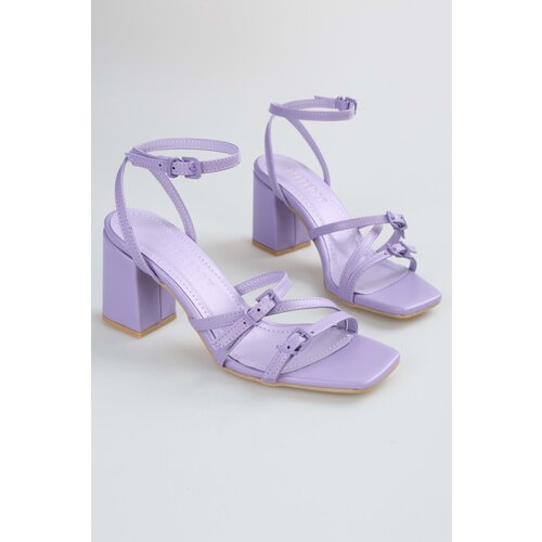 Shoeberry Women's Boyze Lilac Belt Buckle Heeled Shoes Slike