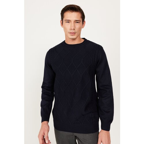 ALTINYILDIZ CLASSICS Men's Navy Blue Standard Fit Normal Cut Crew Neck Raised Soft Textured Knitwear Sweater Slike