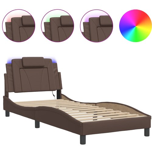 Maison Chic Postelja za odrasle - Posteljni Okvir z LED lučkami rjav 80x200 cm umetno usnje, (22082548) Cene