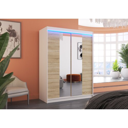 ADRK Klizni ormar s ogledalom FEVER 150 cm - BIJELA-SONOMA HRAST Cene