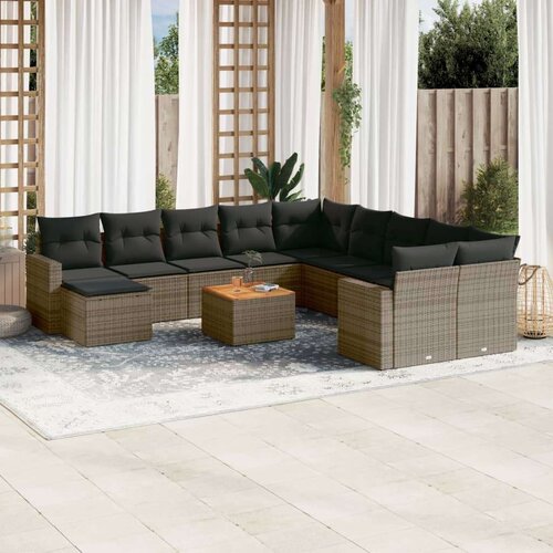 vidaXL 12-dijelni set vrtnih sofa od poliratana s jastucima sivi Cene