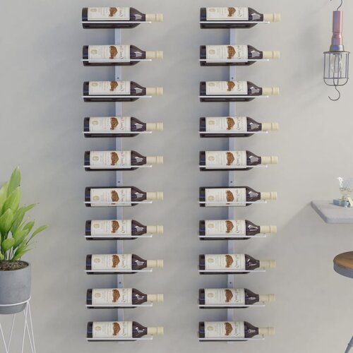 VidaXL zidni stalak za vino za 10 boca 2 kom bijeli metalni Slike