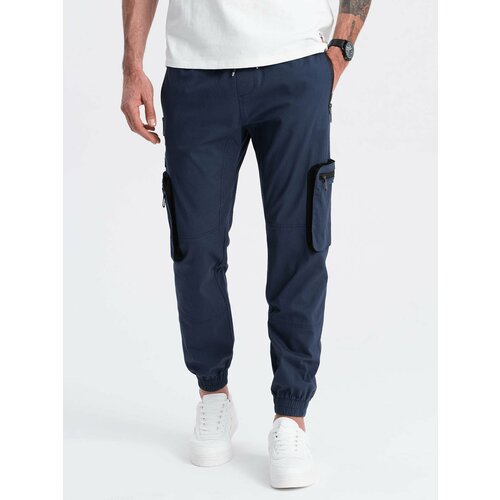 Ombre Men's JOGGER pants with zippered cargo pockets - navy blue Slike