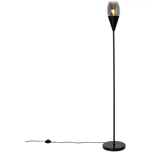 QAZQA Moderna stoječa svetilka črna z dimljenim steklom - Drop