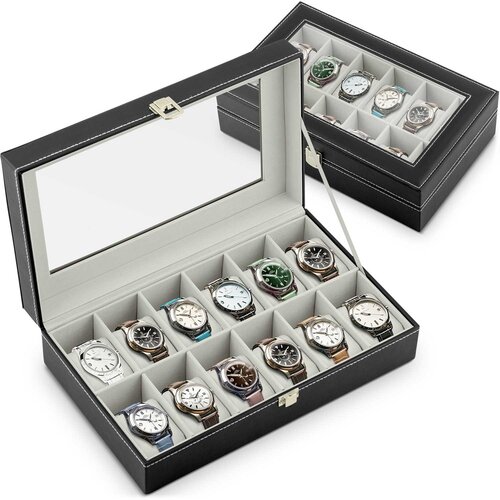 Massido MS-710 black and beige watch box for 12 timepieces, (21740346) Cene