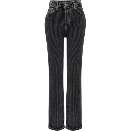 Trendyol Black Striped High Waist Long Straight Jeans Slike