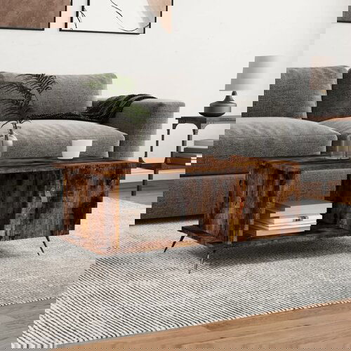 VidaXL Klubska mizica dimljeni hrast 90x50x40 cm inženirski les Slike
