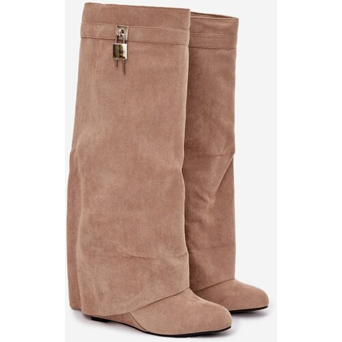 Boto Women&amp;#039;s Platform Boots with Strap and Silver Detail Beige Korivelle Slike