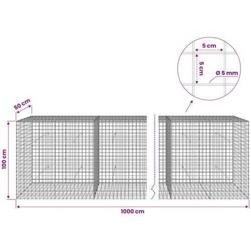  Gabion s 5 mm žicom i mrežom 5x5 cm 1000x50x100 cm Slike