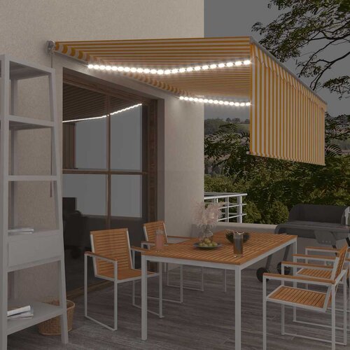 vidaXL ročno zložljiva tedna s senčilom led 4x3 m rumena in bela Cene