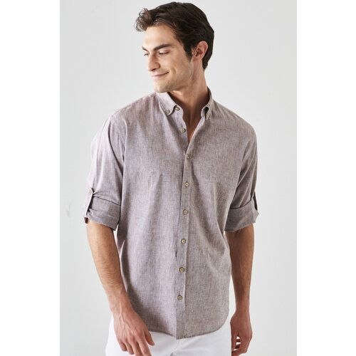 AC&Co / Altınyıldız Classics Men's Brown Comfort Fit Relaxed Cut Buttoned Collar Casual Linen Shirt Slike