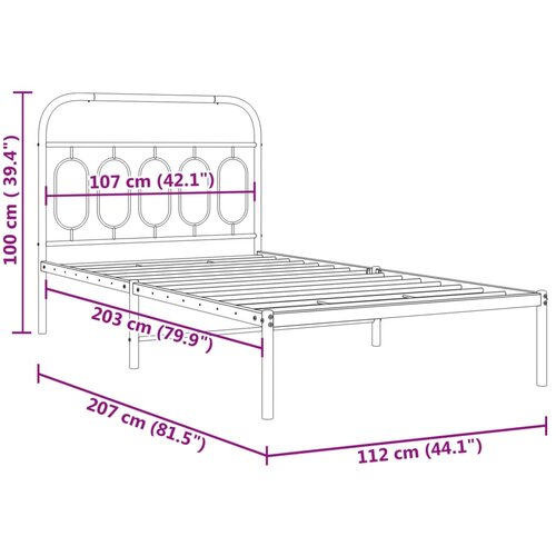  Metalni okvir za krevet s uzglavljem bijeli 107x203 cm Slike