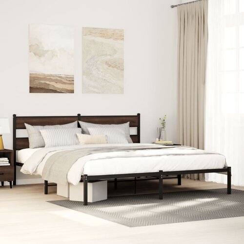 VidaXL Posteljni okvir brez vzmetnice z vzglavjem rjavi 180x200 cm Slike
