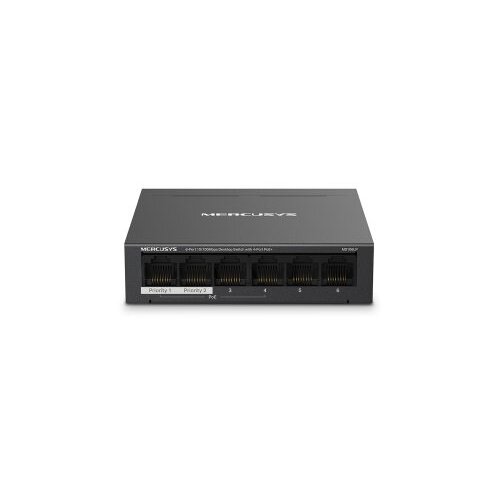Switch Mercusys MS106LP Mercusys MS106LP 6-portni 10/100 Mbps Desktop prekidač sa 4-porta PoE+, kompatibilan sa 802.3af/at PD-ovima, 40 W PoE napajan Slike