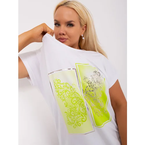 Fashion Hunters Ecru-lime sweatshirt plus sizes with print